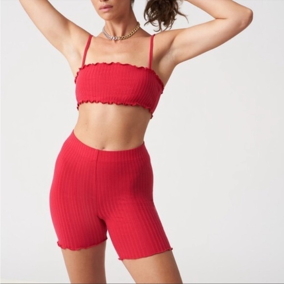 Tropic of C Movement Adagio Biker Shorts & Bralette Set Fushia Size Small - Picture 1 of 7